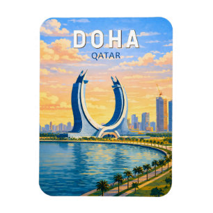 Doha Qatar Illustration Resa Konst Vintage Magnet