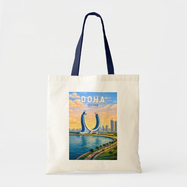 Doha Qatar Illustration Resa Konst Vintage Tygkasse (Framsidan)