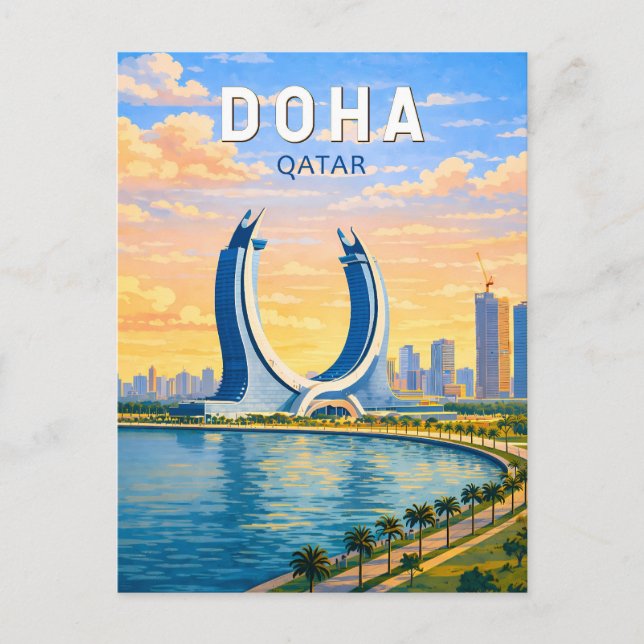 Doha Qatar Illustration Resa Konst Vintage Vykort (Framsida)