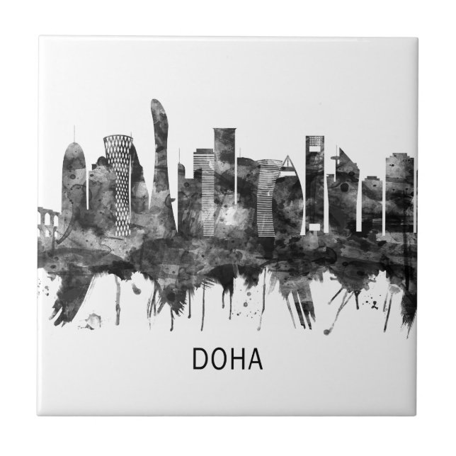 Doha Qatar Skyline BW Kakelplatta (Framsidan)