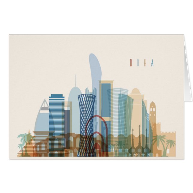 Doha Qatar | stadshorisont Hälsningskort (Framsidan Horizontal)