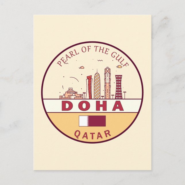 Doha Qatar Stadssiluett Emblem Vykort (Framsida)