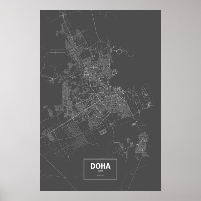 Doha, Qatar (vit på svart) Poster (Framsidan)
