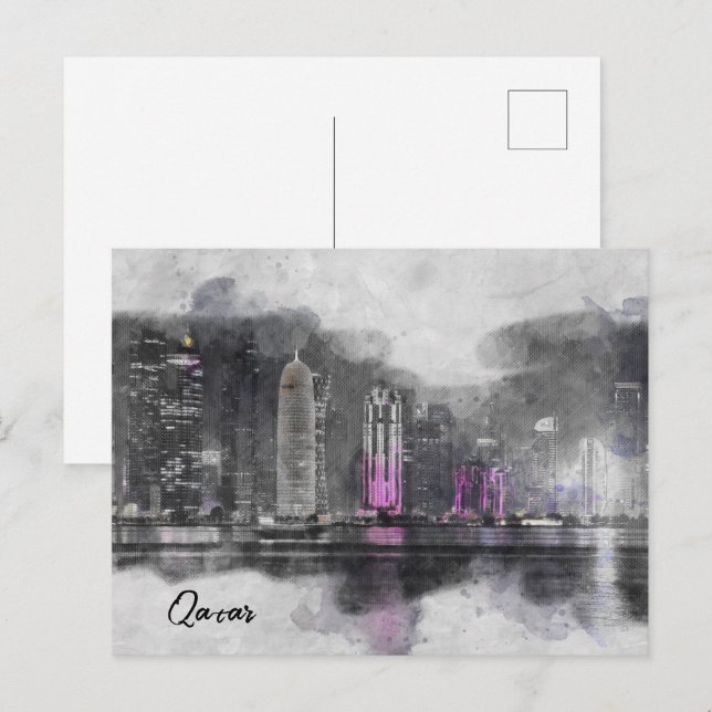 Doha, Qatar - vykort för vattenfärg - Mellan öster (Fram/baksida)
