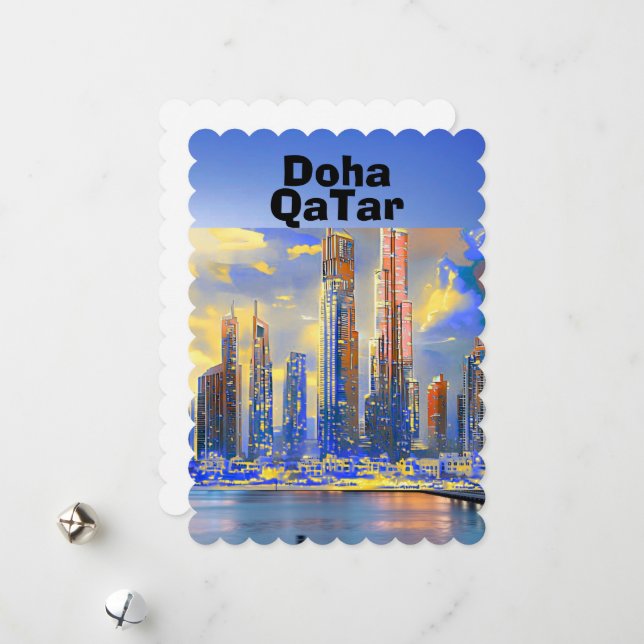 Doha Resebrev Konst, Doha Stadssiluett, Doha Qatar Julkort (Fram/Back In Situ)