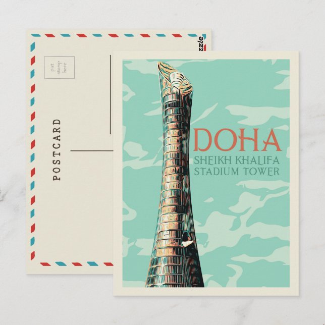 Doha Sheikh Khalifa Stadium illustration Qatar Pos Vykort (Fram/baksida)