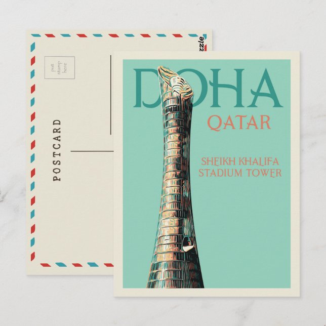 Doha Sheikh Khalifa Stadium illustration Qatar Pos Vykort (Fram/baksida)