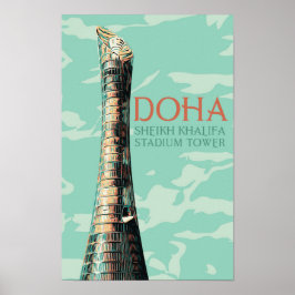 Doha Sheikh Khalifa Stadium illustration Qatar Poster