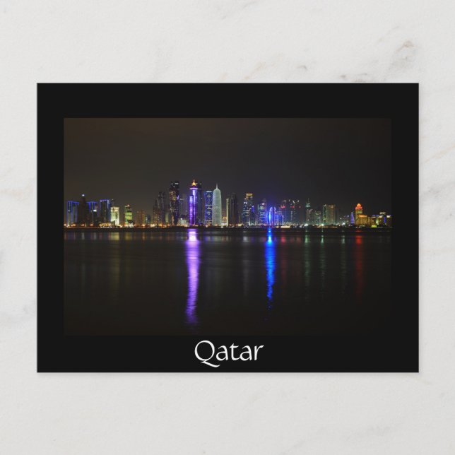 Doharundans Skyline, Qatar på nattsvart vykort (Framsida)