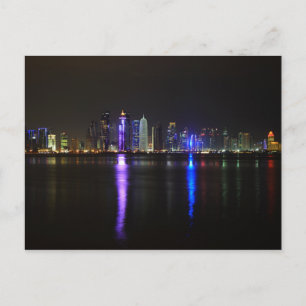 Doharundans Skyline, Qatar på nattvykort Vykort