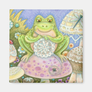Doiliter gör en hoppy Home FROG MAGNET Square