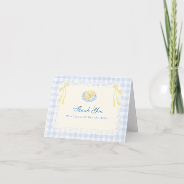 Doily Ram Bröllopsdusch Blå Gingham Tack Kort (Framsida)