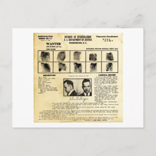 DOJ Identifation order 1217 John Dillinger Vykort