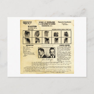 DOJ Identifation order 1217 John Dillinger Vykort