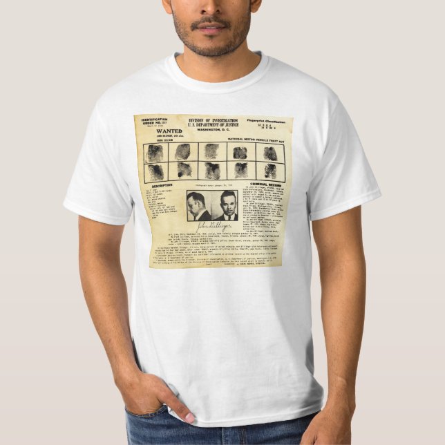 DOJ Identifcation beställer John 1217 Dillinger T Shirt (Framsida)