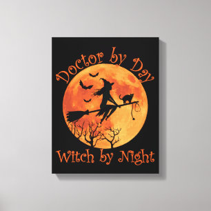 Doktor by Day Witch by Night - Funny Halloween Canvastryck