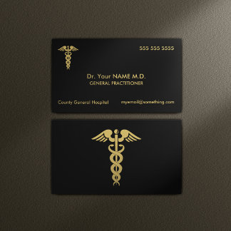 Doktor Caduceus Black och Guld Visitkort