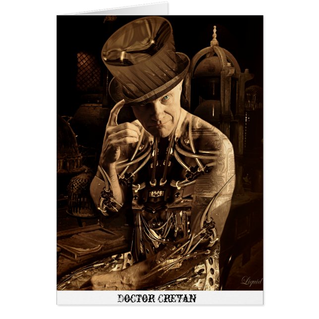 Doktor Crevan Steampunk Cyborg OBS Kort (Framsidan)