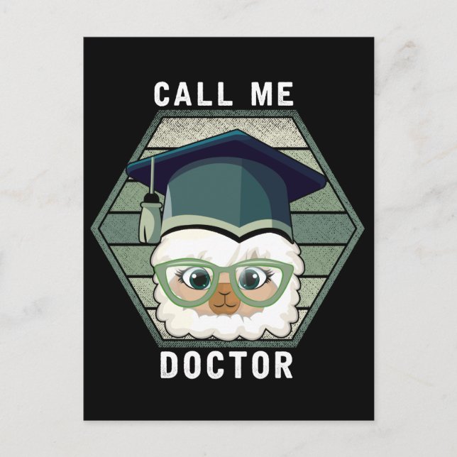 Doktor Examen PHD Rolig Lama Alpaca Vykort (Framsida)