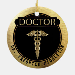Doktor - exklusiv svart och guld julgransprydnad keramik
