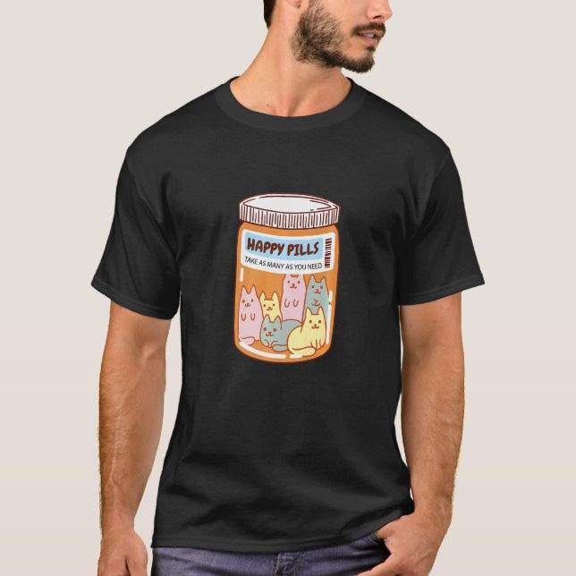 Doktor Förskriver Katten Glad Piller Flaska Jo T Shirt (Framsida)