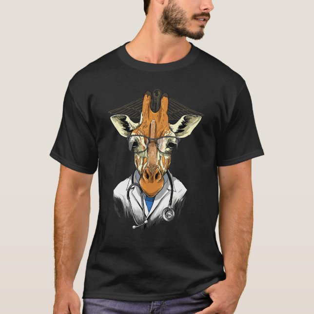 Doktor Giraff Kirurg Läkare Dr MD Vild Afrika T Shirt (Framsida)
