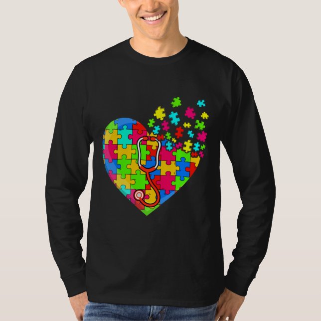 Doktor Heart Puzzle Delar Support Autism Awarenes T Shirt (Framsida)
