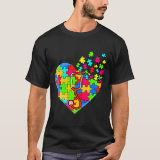 Doktor Heart Puzzle Delar Support Autism Awarenes T Shirt
