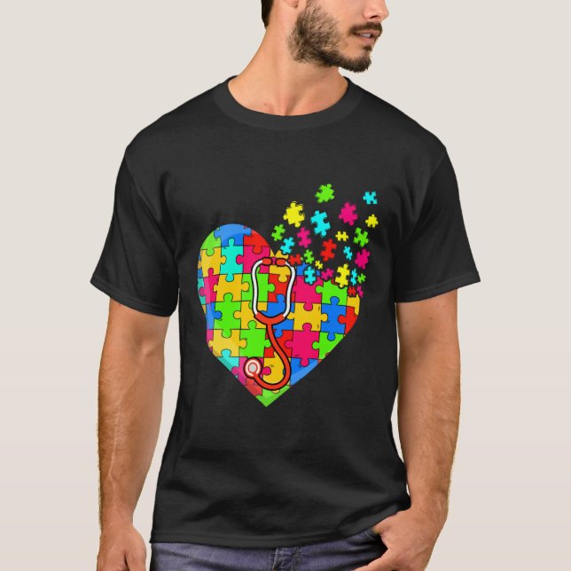 Doktor Heart Puzzle Delar Support Autism Awarenes T Shirt (Framsida)