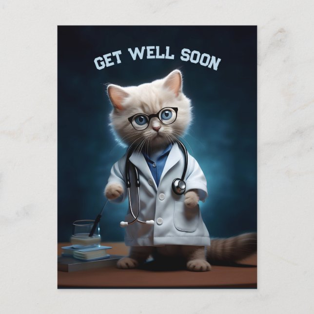 Doktor Katten Tillfriskna Snart Vykort (Framsida)