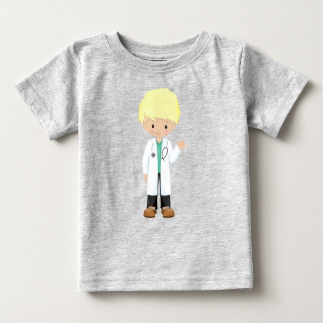 Doktor, Labb Mantel, Medicin, Söt Pojke, Blondt Hå T Shirt (Framsida)