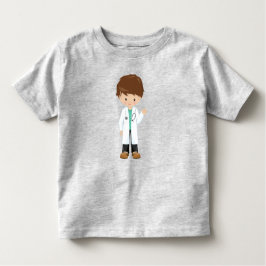 Doktor, Labbcoat, Medicin, Söt Pojke, Brunt Hår T Shirt