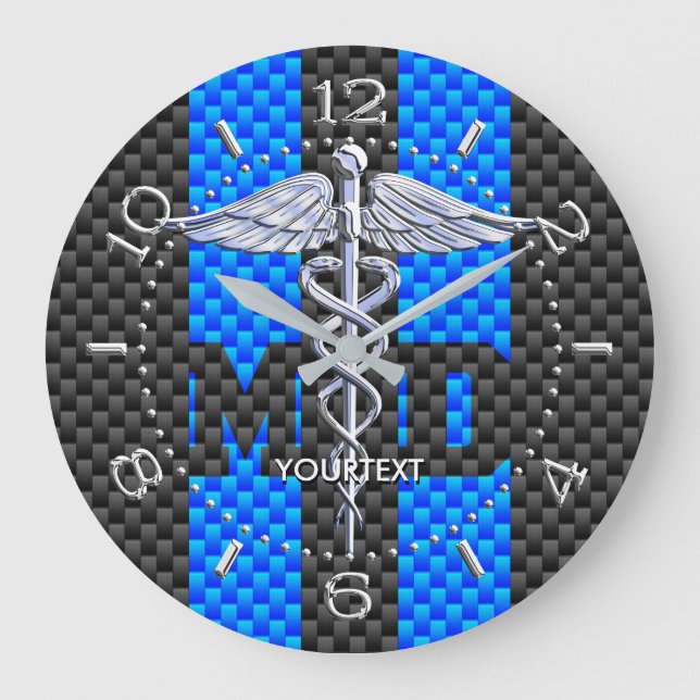 Doktor MD Caduceus Personlig Stil Blue Carbon Stor Klocka (Framsida)