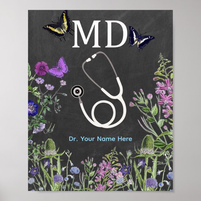 Doktor MD Stetoskop Personlig Blomma Poster (Framsidan)