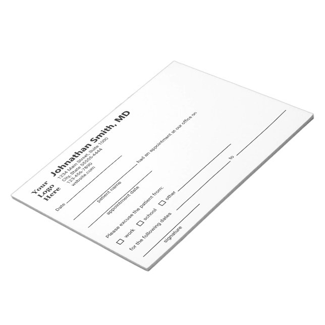 Doktor Medical Ursäkta Note for Patient Template Anteckningsblock (Vinklad)