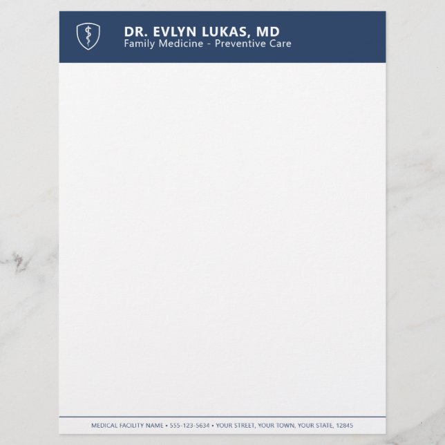 Doktor Medicinsk Marinblå Minimalistisk Brevhuvud (Framsida)
