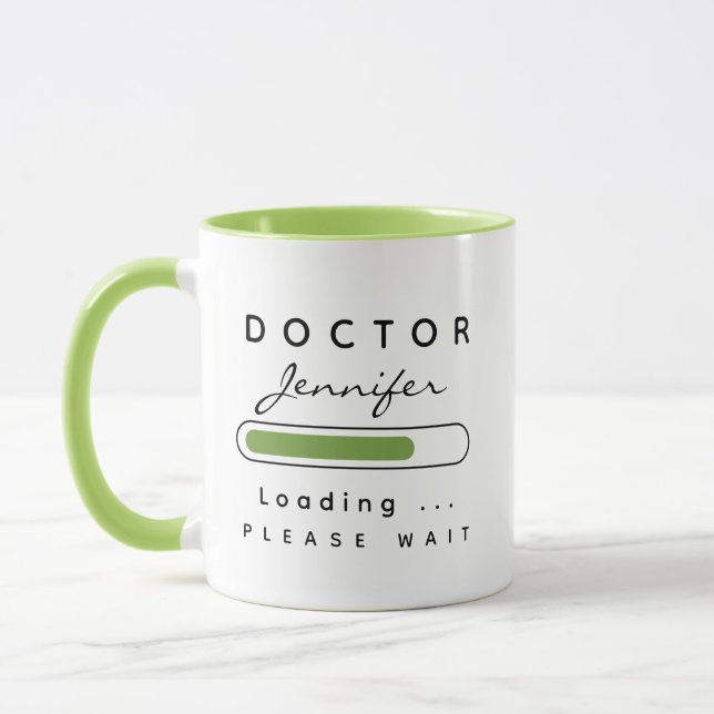 DOKTOR [Namn] Grönt och vit  Mugg (Vänster)