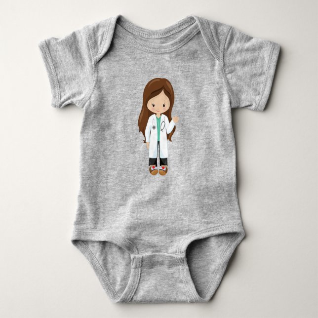 Doktor, Nurse, Stethoscope, Lab Jackar, Brown Hair T Shirt (Framsida)