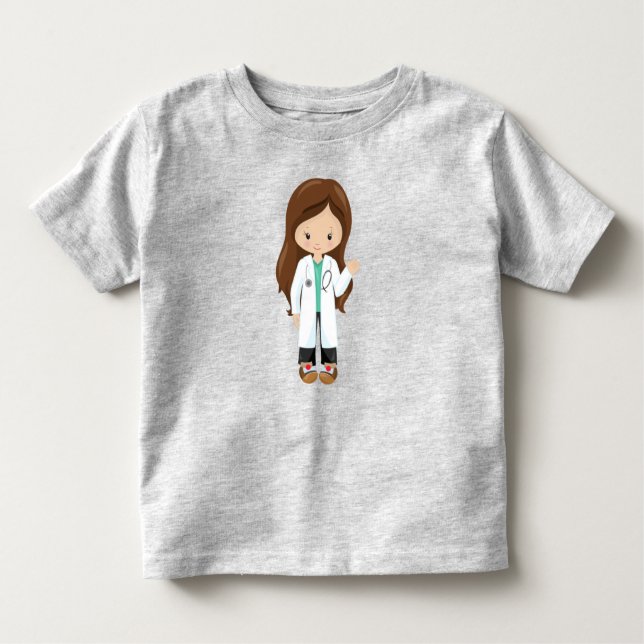 Doktor, Nurse, Stethoscope, Lab Jackar, Brown Hair T Shirt (Framsida)