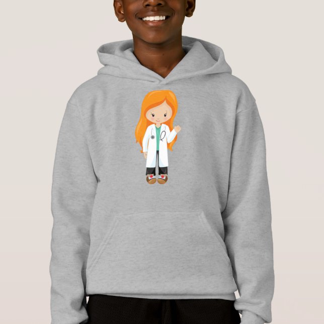 Doktor, Nurse, Stethoscope, Lab Jackar, Orange Hai T Shirt (Framsida)