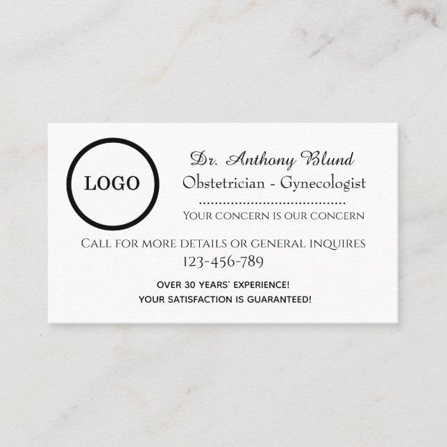 Doktor Obstetrician Gynecolog OBGYN Visitkort (Framsida)