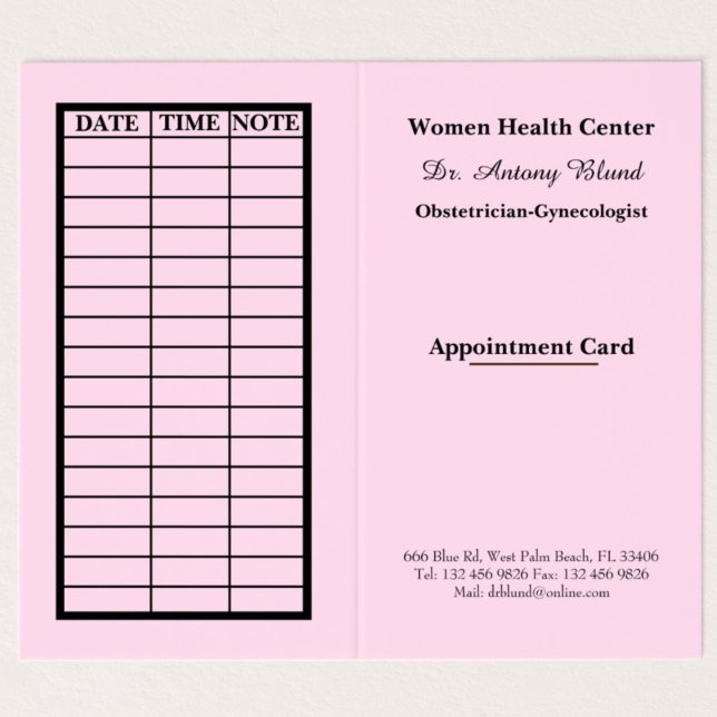 Doktor Obstetrician-Gynecologists avtalskort Visitkort (Skapare uppladdad)