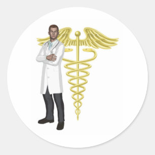 Doktor- och caduceussymbolillustration runt klistermärke