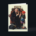 Doktor och Doll Kort<br><div class="desc">Konstnär: Norman Rockwell | Dr. lyssnar med stetoskop på dockor som hålls av en liten flicka</div>