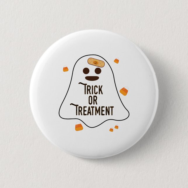 Doktor och Nurse Halloween Trick eller behandling Knapp (Framsida)