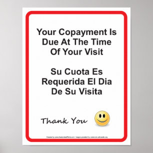 Doktor Office Copayment Wall - signera engelska (e Poster