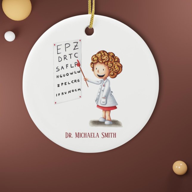 Doktor Optometrist Blonde Girl jul Julgransprydnad Keramik (Cute girl doctor or nurse optometrist graduation first christmas keepsake)