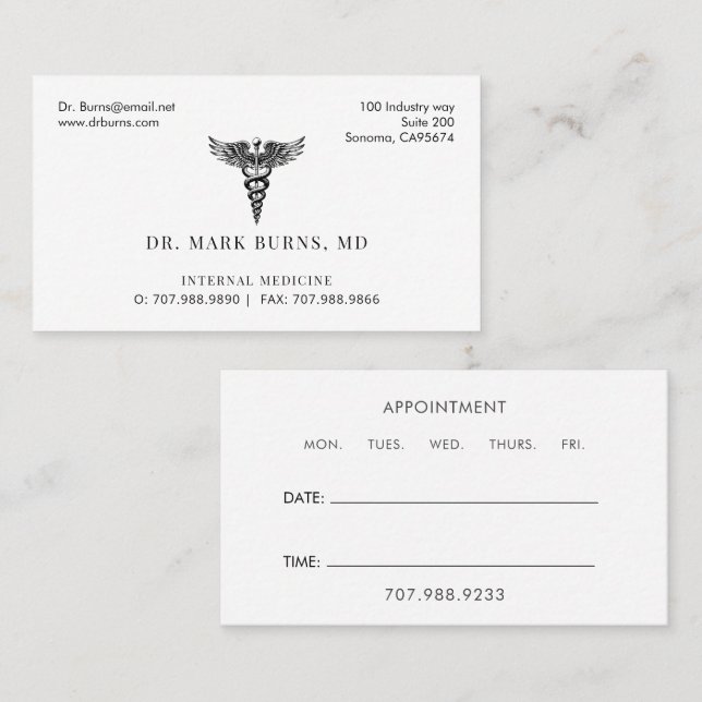 Doktor Physician Caduceus Business och Möte Visitkort (Fram/baksida)