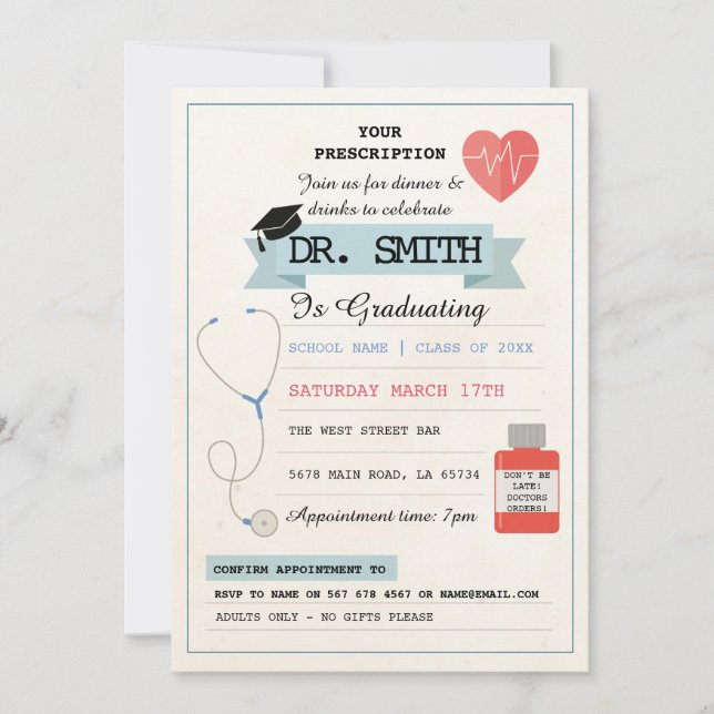 Doktor Recept Dr Studentfest Medical Inbjudningar (Framsida)