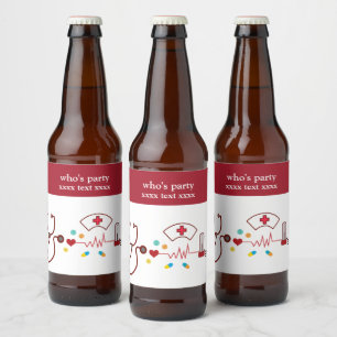 Doktor , sjuksköterska, sjuksköterska, sjukhus ölflaska etikett